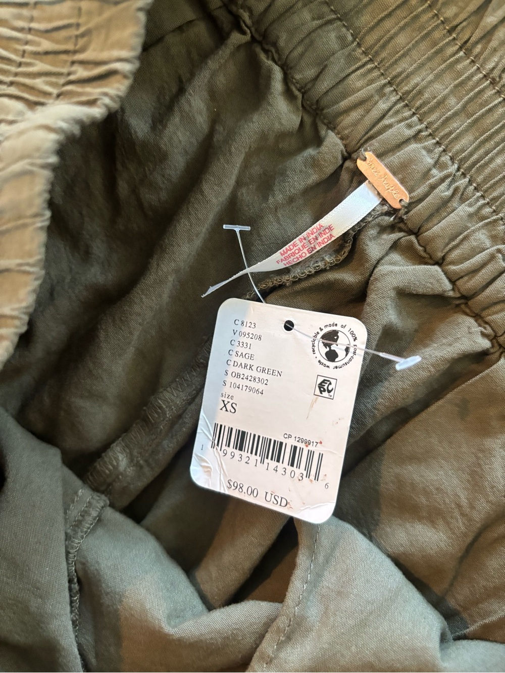 Free People Moonflower Pull On Balloon Pants XS Sage Dark Green Harem Wide Leg - Picture 12 of 12
